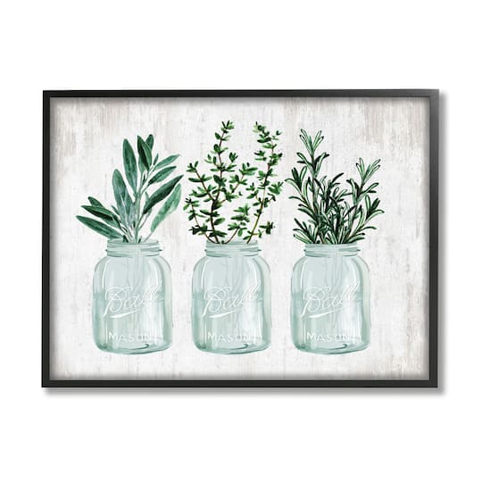 Stupell Industries Kitchen Herb Trio Garden Spices Country Glass Jars Framed Wall Art